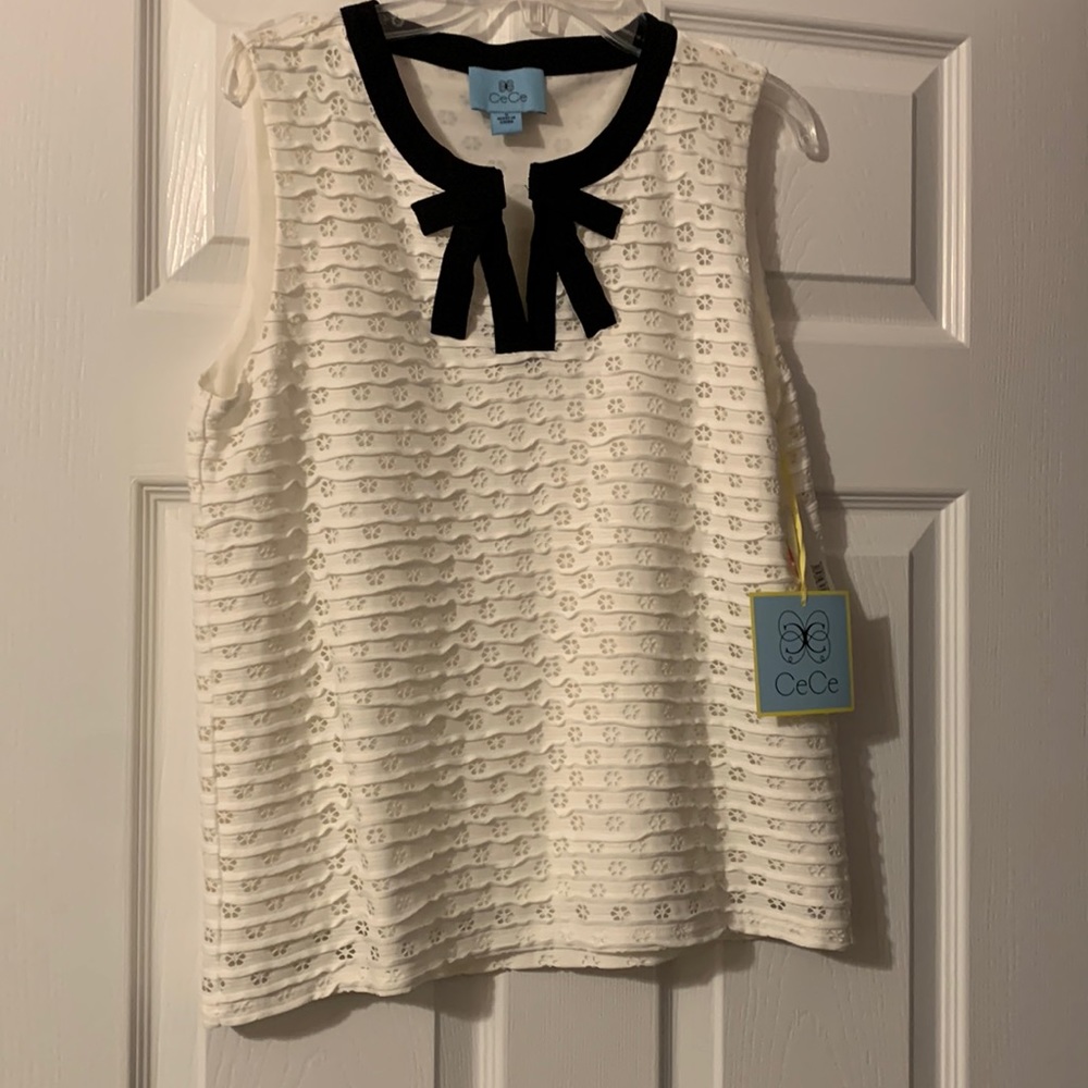 CeCe white and black top, size S